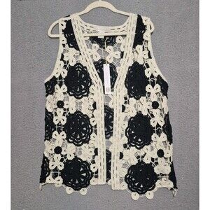 Nwt House of Harlow 1960 Women's Black White Crocheted Floral Boho Vest OS